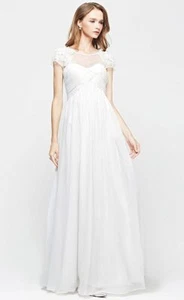HBH bodenlang Brautkleid Hochzeitskleid,kurze Ärmel Spitze Chiffon,Ivory Altrosa - Bild 1 von 16