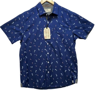 Camisa de hombre Free Planet con botones manga corta verano talla L azul marino estampado Aloha Foto 1 de 4