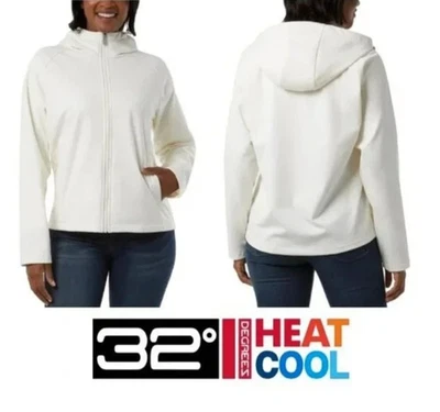 NUEVO 32 Degrees Heat Mujer XS Blanco Con Capucha Cortavientos Chaqueta Softshell Marfil Foto 1 de 4