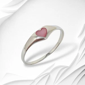 Solid 925 Sterling Silver Hearts Woman Ring With Authentic Mother Of Pearl - Picture 1 of 4