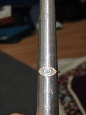 Anel Evil Eye Toe prata esterlina polida pedra CZ + esmalte azul - Imagem 1 de 4