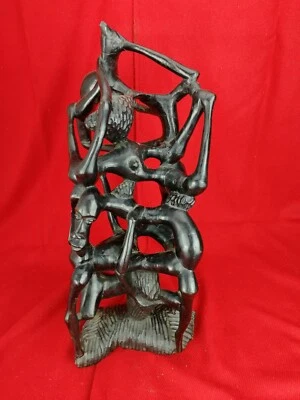 Grande Sculpture Ancienne, en Ebène, Personnages Entremêlées, Statue Bois - Photo 1/4