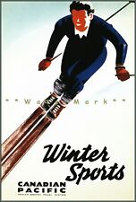 Ski Canada 1940 Winter Sports Canadian Pacific Vintage Poster Print Retro Art