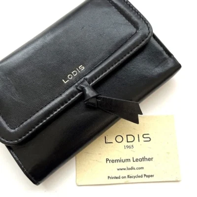 NUEVO CON ETIQUETAS LODIS Cartera Triple Cuero Negro 6''x 4"" Estuche para Tarjetas Nudo Foto 1 de 4