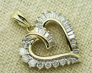 1.50 Ct Baguette and Round Cut Diamond Love Heart Pendant 14k Yellow Gold Over - Picture 1 of 3