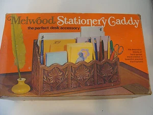Vintage Melwood Stationery Caddy NOS in Box Thermoplastic Wood Look by Lerner - Picture 1 of 2