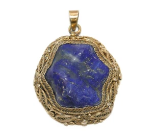 Großes Anänger, Lapis, in filigran Silber gefasst, Indien 60er/70er Jahre - Picture 1 of 5