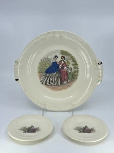 3pc SALEM CHINA Godey Prints Ribbed Rim BREAD BUTTER PLATES Victorian Couple VTG - Picture 1 of 24