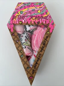 New In Box Betsey Johnson 6 Pack Crew Socks Pink & Ice Cream Theme Sz 5-10 - Picture 1 of 4