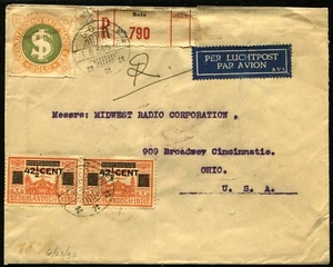 Niederlande Niederländisch-Ostindien Luftpost EINGETRAGENE Abdeckung nach USA 1934 Cincinnati - Bild 1 von 3