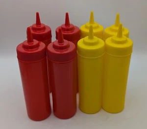 Lot 8 WinCo 12 oz Plastic Ketchup Mustard Squeeze Bottle Retro Prop BBQ Set Nice - Picture 1 of 3