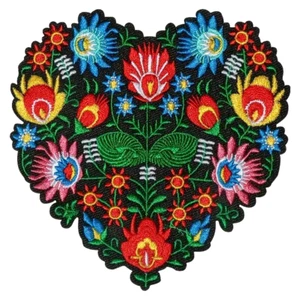 PA Holandés ARTE POPULAR CORAZÓN FLORAL - 4" Bordado Hierro En Parche - Polaco Alemán - Imagen 1 de 3