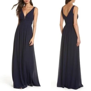 Lulus Womens V-Neck Sleeveless Ruched A-Line Chiffon Maxi Dress Black XS NWT New - Picture 1 of 5