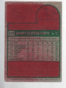 1975 Topps #229 Barry Foote Overcolored Error Variation Rare Ex+
