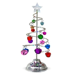 Lighted Tabletop Spiral Silver Christmas Tree - Multicolor Jingle Bells & Lig... - Picture 1 of 5