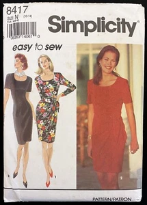 UNC Sz N 10-14 Easy Draped Front Scoop Neck Dress Simplicity 8417 Pattern Vtg 90 - Bild 1 von 2