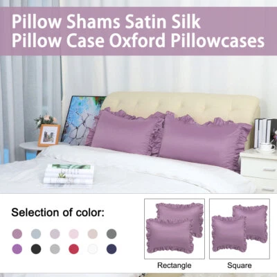 PICCOCASA Pillow Shams Satin Silk Pillow Case Oxford Pillowcases Ruffled Pillow Cover 2PCS