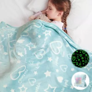 Glow in The Dark Blue Heart Stars Throws Blanket 50 x 60in Soft Warm Cozy Bla... - Picture 1 of 8