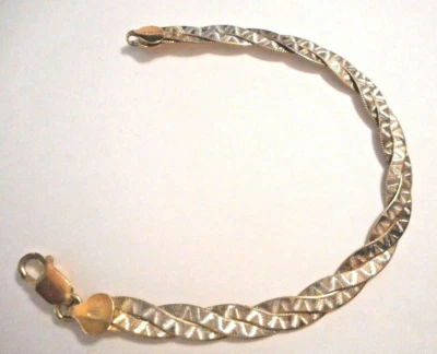 Brazalete de espiga trenzado con superposición de oro de 7 1/4" hecho en Italia Foto 1 de 4