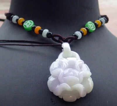 Colgante de jadeíta de jade natural púrpura certificado flor rosa con anillo 玫瑰花 102220 TS Foto 1 de 4