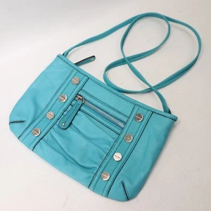 B Makowsky Crossbody Handbag Mini Turquoise Leather Silver Tone Purse Bag - Picture 1 of 16