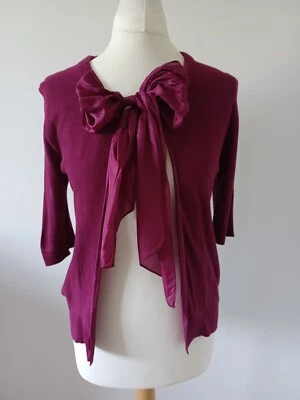 Cárdigan suéter púrpura pequeño DKNY 100 % seda Tussah corbata para cerrar de lujo para mujer Foto 1 de 4