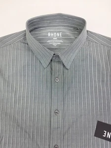 Rhone Slim Größe Large grau weiß gestreiftes langärmliges Button-Down-Hemd für Herren neu mit Etikett - Bild 1 von 12