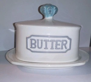 Threshold Farmhouse Style Covered Butter Dish Turquoise Top - Picture 1 of 9