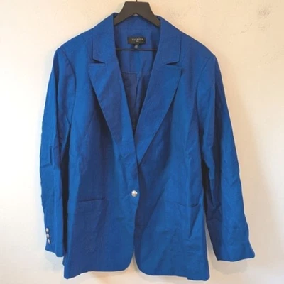 Talbots 2024 Women's Royal Blue 100% Linen One Button Blazer Jacket 22W - Image 1 of 4