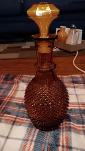 Vintage 1960's Amber Colored Molded Glass Wine/Whiskey Decanter Bottle w/Stopper - Picture 1 of 4