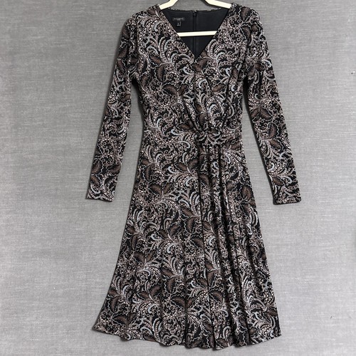 VETEMENTS Abito Talbots S Petite Nero Marrone Paisley Finto Avvolgente Midi Classico Carriera Autunno