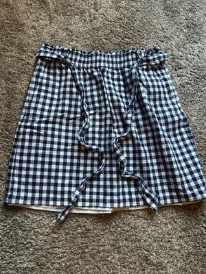 J. Falda Crew Gingham Mezcla de Lino Línea A Forrada con Cinturón Talla Mediana Azul Marino y Blanco Foto 1 de 3