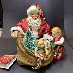 Clothtique Possible Dreams 1998 Papá Noel y bolsa de juguetes y niña especial - Imagen 1 de 12