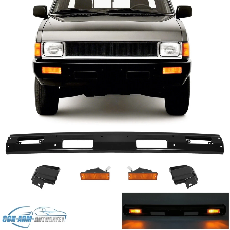 Black Front Bumper w/ End Caps & Turn Signal Lights For Nissan D21 1986-1992 - Image 1 of 4