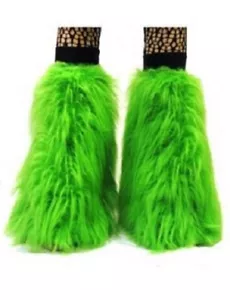 UV GRÜN FLAUSCHIGE PELZIGE STIEFELÜBERZIEHER BEINWÄRMER NEON PARTY RAVE DANCE CLUBWEAR - Bild 1 von 1