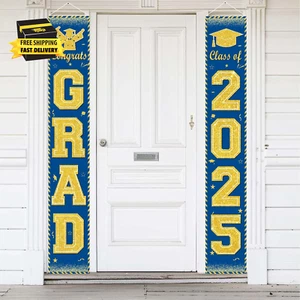 Blue and Gold Graduation Decorations Class of 2025 Hanging Graduation Banner - B - Picture 1 of 7