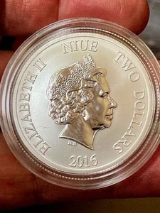 2016 Niue $2 tartaruga due dollari 1 oz .999 moneta d'argento fine Elisabetta II - Foto 1 di 2