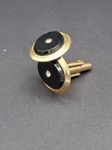 VINTAGE CUFFLINKS FAUX ONYX BLACK ON GOLD TONE DRESS SHIRT 1 SET OF 2 PCS - Picture 1 of 2