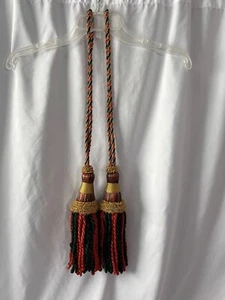 Pair of Red Green Gold Metallic Accent Rope with Jumbo Tassels Christmas colors - Picture 1 of 6