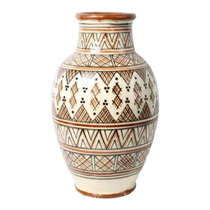 Vintage Moroccan Ceramic Vase with Hand-Painted Geometric Design - Safi Pottery - Picture 1 of 7