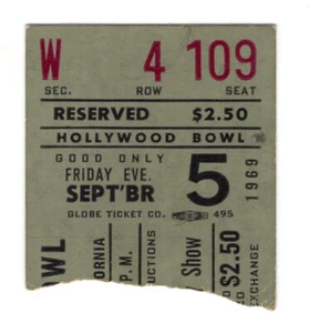 RARE IRON BUTTERFLY/JOHN MAYALL HOLLYWOOD BOWL SEPT 5, 1969 CONCERT STUB.  NICE! - Picture 1 of 1