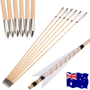 12pcs Handmade Wooden Arrows 32" Archery Turkey Feathers Traditional Bow Hunting - Picture 1 of 12