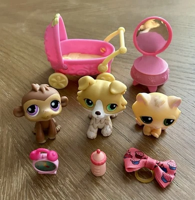 Littlest Pet Shop LPS Auténtico Raro Perro Collie #272 Gatito Gato 273 y Mono 274 Foto 1 de 4