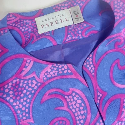 Chaqueta de Seda Adrianna Papell Talla 4 Púrpura Rosa Estampado Abstracto Botón Frontal ¡Leer! Foto 1 de 4