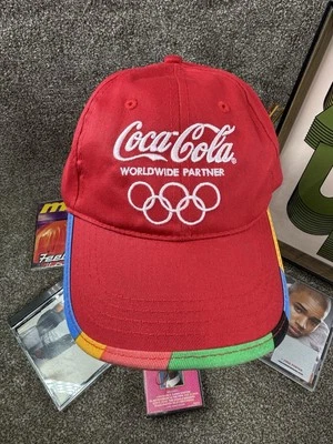 Vintage Coca Cola Olympische Spiele Riemen hinten Mütze Baseball Cap rot klassisch Sport - Bild 1 von 4