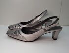 M&S FOOTGLOVE SIZE 6.5UK EUR40 WOMENS SILVER MID HEELED SLINGBACK SANDALS SHOES