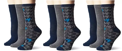 Lote 9 pares de calcetines Nine West Crew pata de gallo, gris y azul marino para mujer talla 9-11 Foto 1 de 4