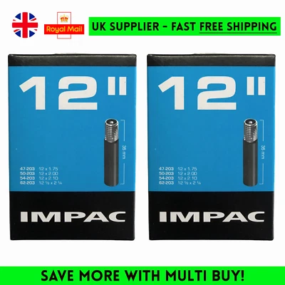2x Impac Inner Tube 12" INCH 47/62-203 Schrader Valve Kids Bike Pram Pushchair - Image 1 of 4