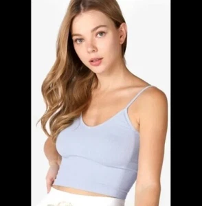 Lounging Fit Ribbed V Neck Crop Top in Ice Blue - Picture 1 of 1