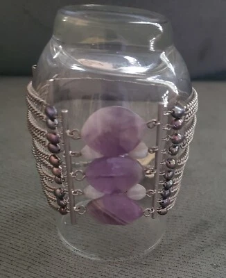 NWT Kenneth Cole Reaction Silver-tone Bracelet Three Amethyst Faceted Stones ++ - Image 1 of 2